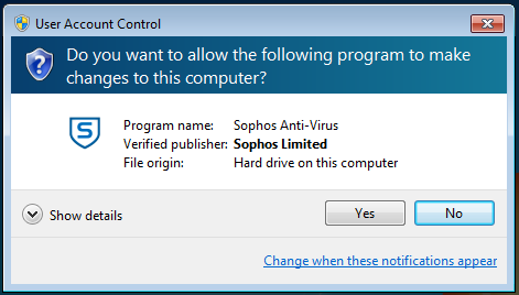 user account control message box