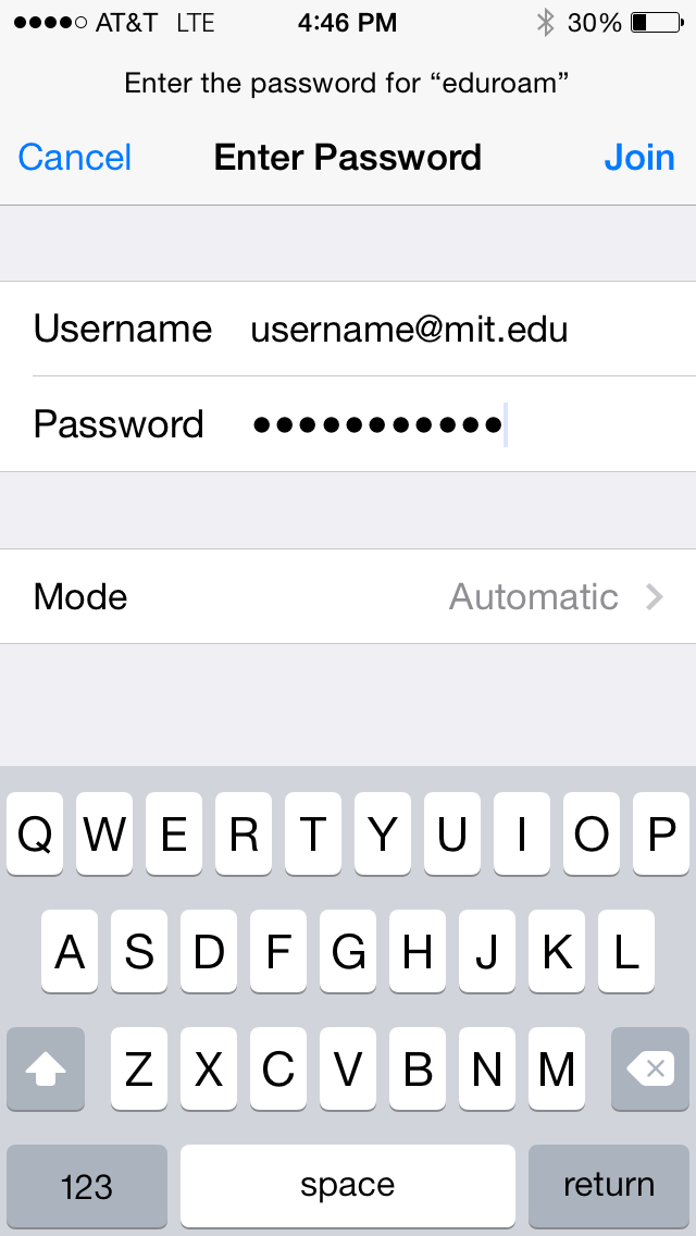 Enter username and password