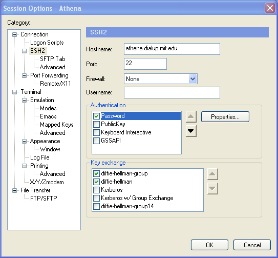 Session Options window